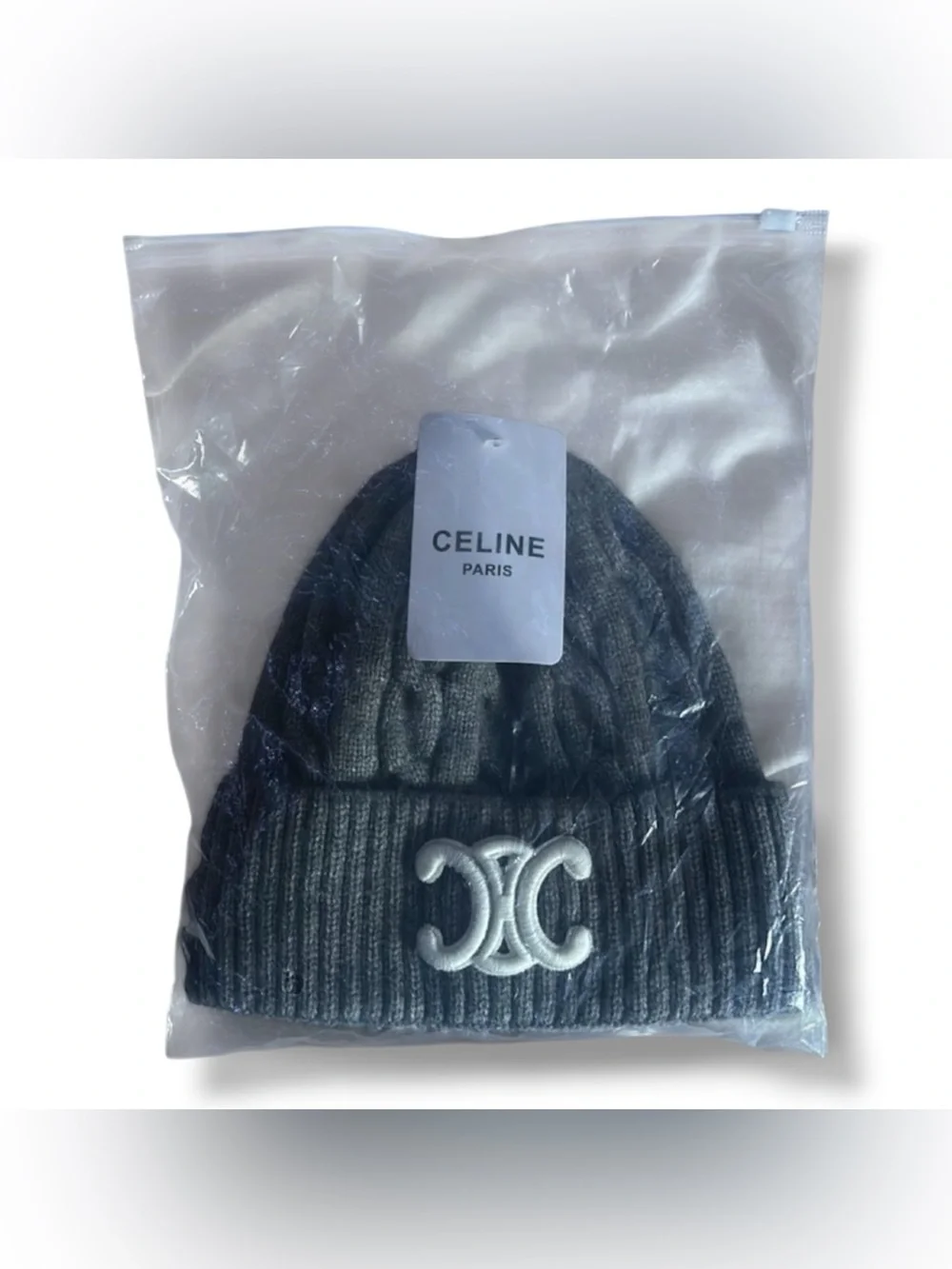 NWT Grey and white Celine beanie for autumn and winter